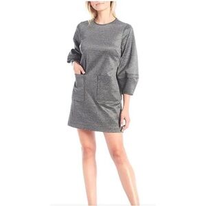 NWT LDT Charcoal Gray Crew Neck Balloon Sleeve Dress Size 14